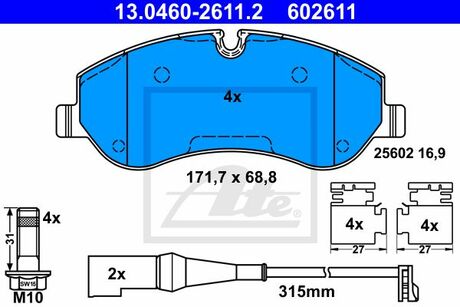 13.0460-2611.2 ATE KLOCKI HAM FORD TRANSIT CUSTOM 2.2TDCI 100KM 12-