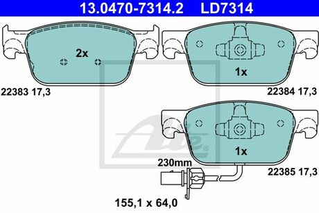 13.0470-7314.2 ATE KLOCKI HAM CERAMIC AUDI A4 1.4TFSI 15-, 2.0TFSI 15-, 2.0TDI 16- PRZ╙D