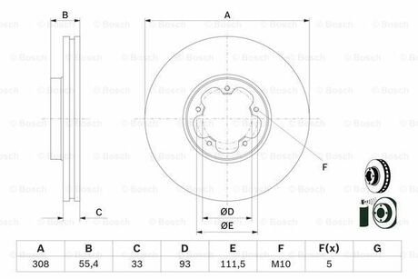 0986479D40 BOSCH Гальмівний диск FORD Transit F D=308mm 12>> - кр. 1 шт