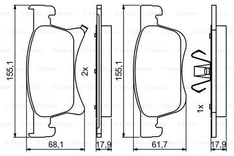 0 986 494 823 BOSCH Комплект тормозных колодок, дисковый тормоз