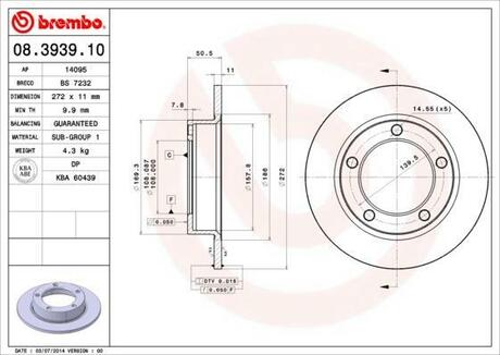 08.3939.10 BREMBO Тормозной диск