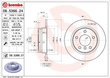 08.5366.21 BREMBO Тормозной диск