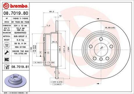 08.7019.81 BREMBO Тормозной диск