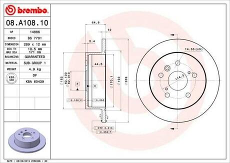 08.A108.10 BREMBO Тормозной диск