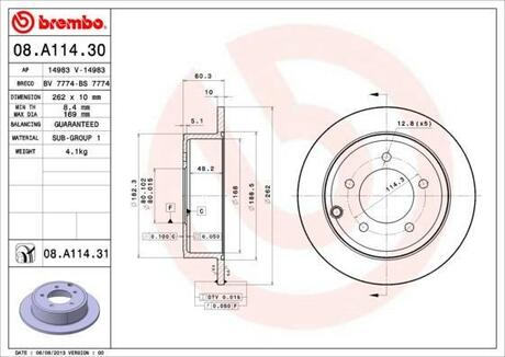 08.A114.31 BREMBO Тормозной диск