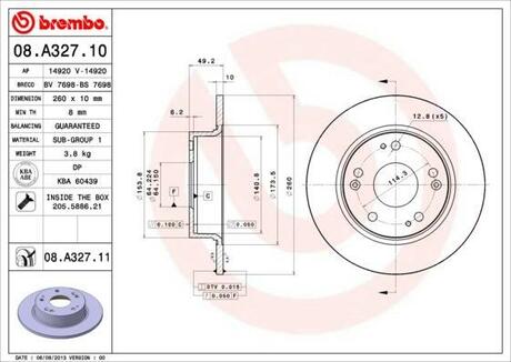 08.A327.11 BREMBO Тормозной диск