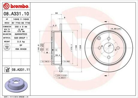 08.A331.10 BREMBO Тормозной диск