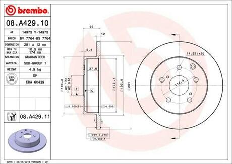 08.A429.10 BREMBO Тормозной диск