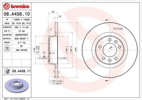 08.A456.10 BREMBO Тормозной диск