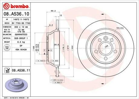 08.A536.11 BREMBO Тормозной диск