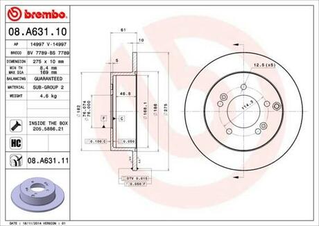 08.A631.11 BREMBO Тормозной диск