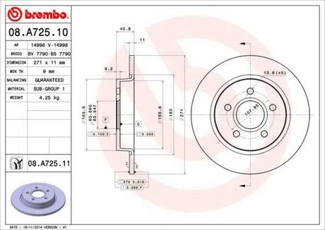 08.A725.10 BREMBO Тормозной диск