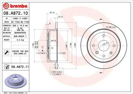 08.A872.11 BREMBO Тормозной диск