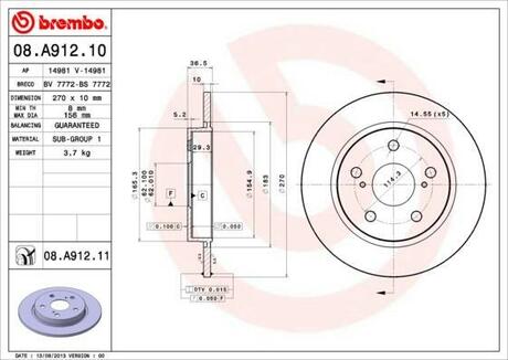 08.A912.10 BREMBO Тормозной диск