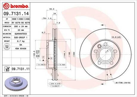 09.7131.14 BREMBO Тормозной диск