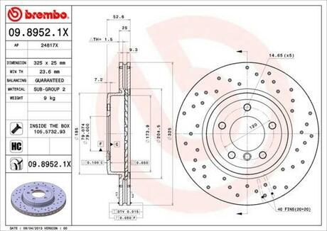 09.8952.1X BREMBO Тормозной диск