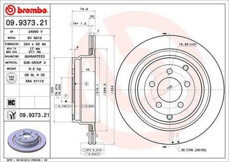 09.9373.21 BREMBO Тормозной диск