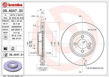 09.A047.31 BREMBO Тормозной диск
