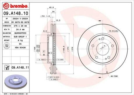 09.A148.11 BREMBO Тормозной диск
