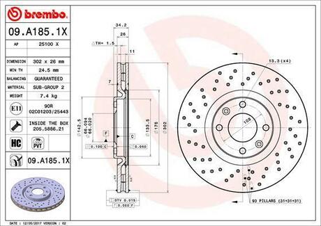 09.A185.1X BREMBO Тормозной диск