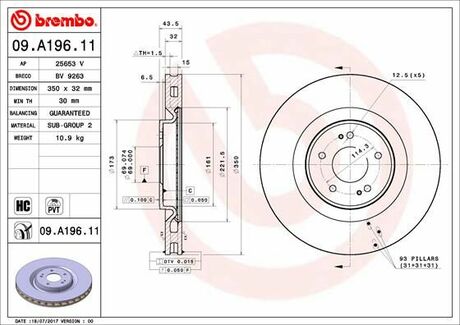 09.A196.11 BREMBO Тормозной диск