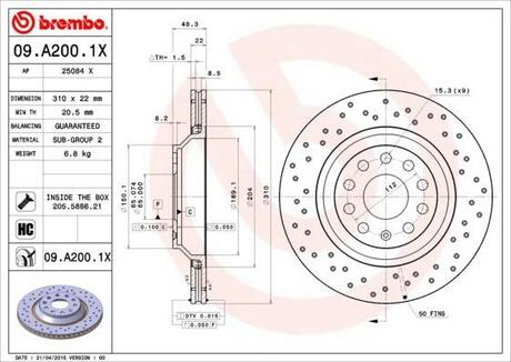 09.A200.1X BREMBO Тормозной диск