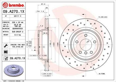 09.A270.1X BREMBO TARCZA HAMULC. BMW 3 E90 05- TY? WEN.