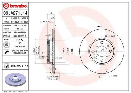 09.A271.14 BREMBO Тормозной диск