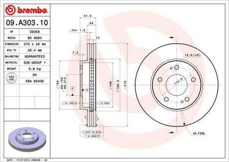 09.A303.10 BREMBO Тормозной диск