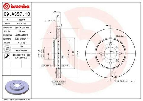 09.A357.10 BREMBO Тормозной диск