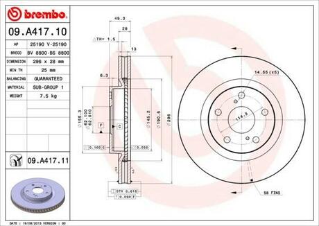 09.A417.11 BREMBO Тормозной диск