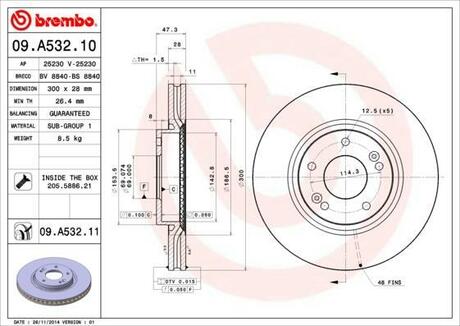 09.A532.11 BREMBO Тормозной диск