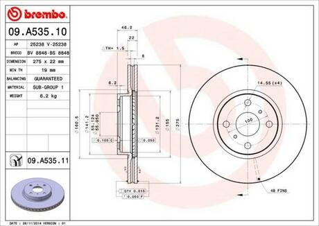 09.A535.11 BREMBO Тормозной диск