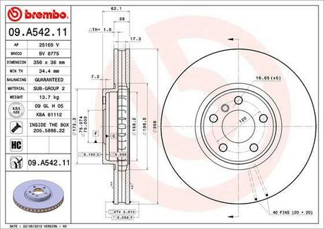 09.A542.11 BREMBO Тормозной диск
