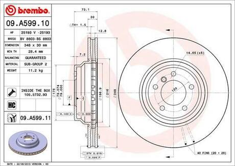 09.A599.11 BREMBO Тормозной диск