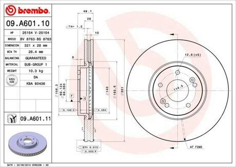 09.A601.11 BREMBO Тормозной диск
