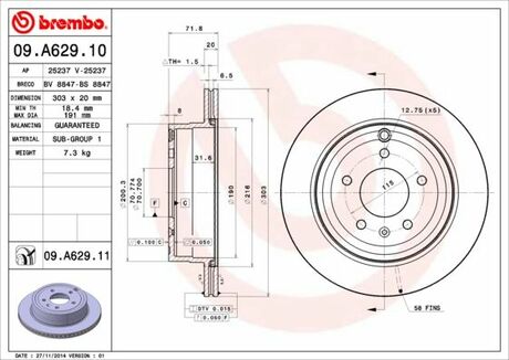 09.A629.11 BREMBO Тормозной диск