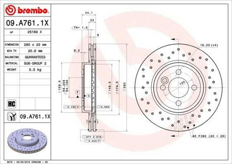 09.A761.1X BREMBO Тормозной диск