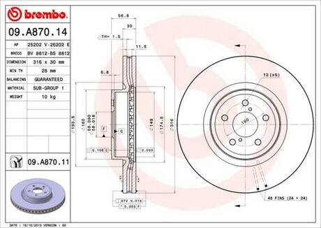 09.A870.14 BREMBO Тормозной диск
