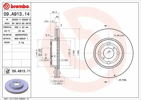 09.A913.11 BREMBO Тормозной диск