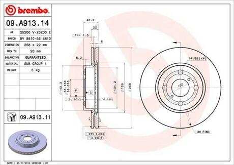 09.A913.14 BREMBO Тормозной диск