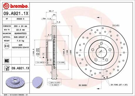 09.A921.1X BREMBO Тормозной диск