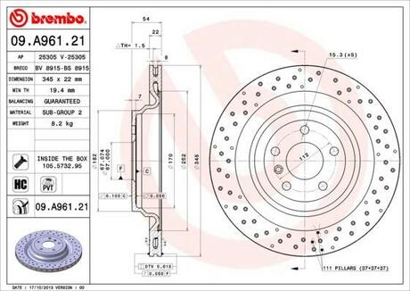 09.A961.21 BREMBO Тормозной диск