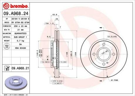 09.A968.24 BREMBO Тормозной диск