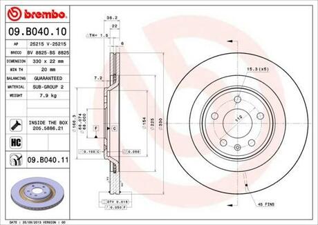 09.B040.11 BREMBO Тормозной диск