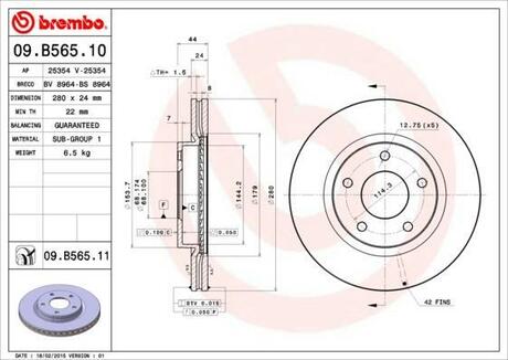 09.B565.11 BREMBO Гальмівний диск
