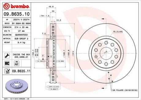 09.B635.11 BREMBO Тормозной диск