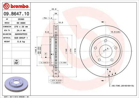 09.B647.10 BREMBO Тормозной диск