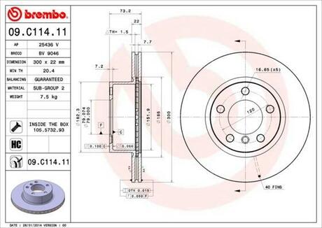 09.C114.11 BREMBO Тормозной диск