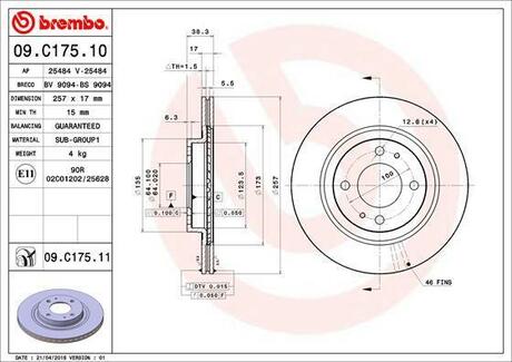 09.C175.11 BREMBO Тормозной диск